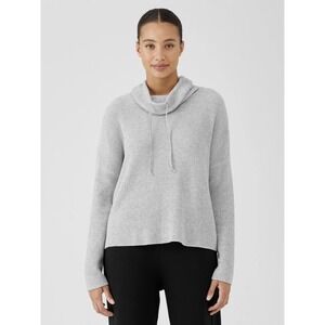 Eileen Fisher Peruvian Organic Cotton Funnel Neck Top Women's 1X Dark Pearl Gray